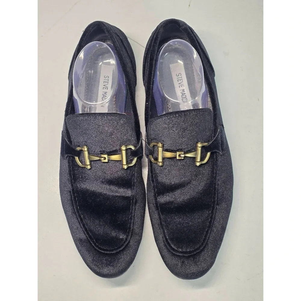 Steve Madden‎ Delrayy Men's Loafers Size 10 Black Velvet Slip On Shoes Gold Bit